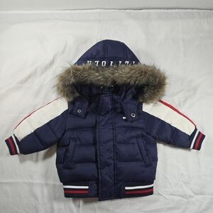 Tommy Hilfiger Kids Navy Down Puffer Jacket with Fur Hood